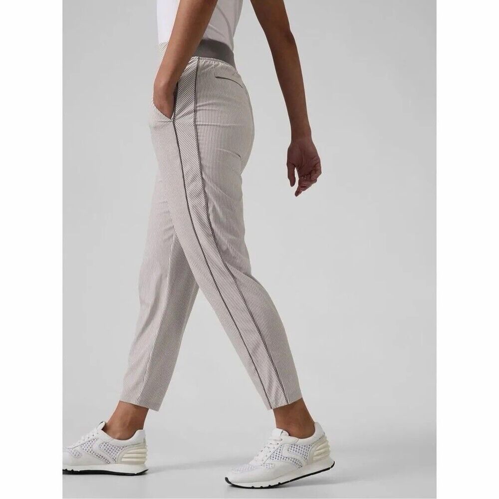 Athleta Brooklyn Textured Ankle Pants City Stripe Coast Gray Casual Workwear 10